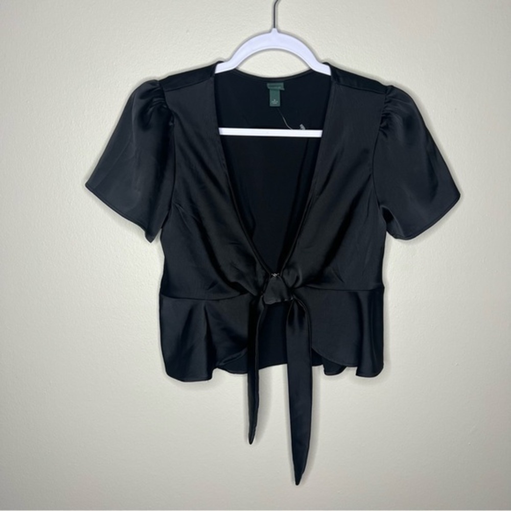 Wild Fable Satin V-Neck Tie Front Crop Blouse
